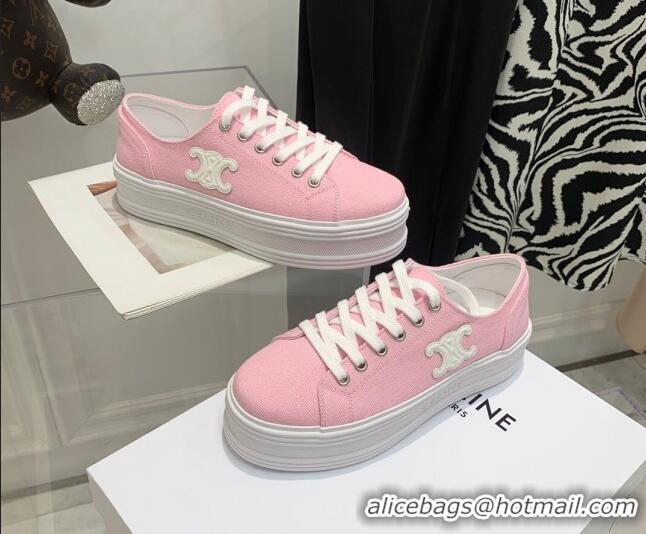 Classic Hot Celine Canvas Flatform Low-top Sneakers Pink 032404