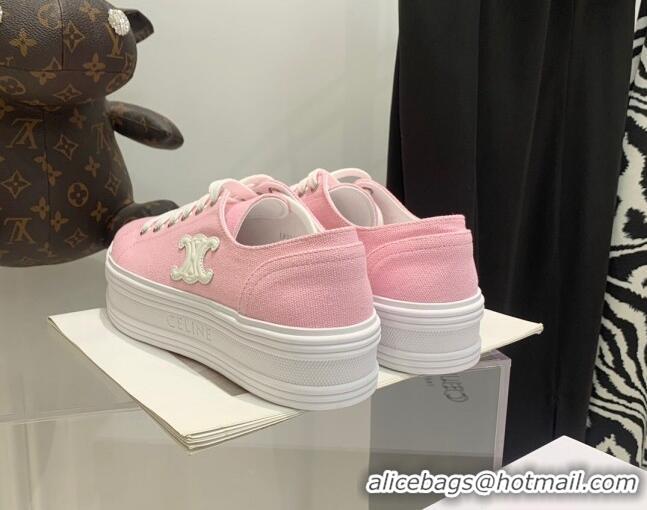 Classic Hot Celine Canvas Flatform Low-top Sneakers Pink 032404