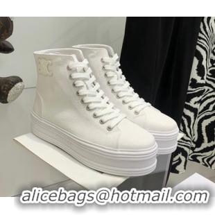 Perfect Celine Canvas Flatform High-top Sneakers White 032405