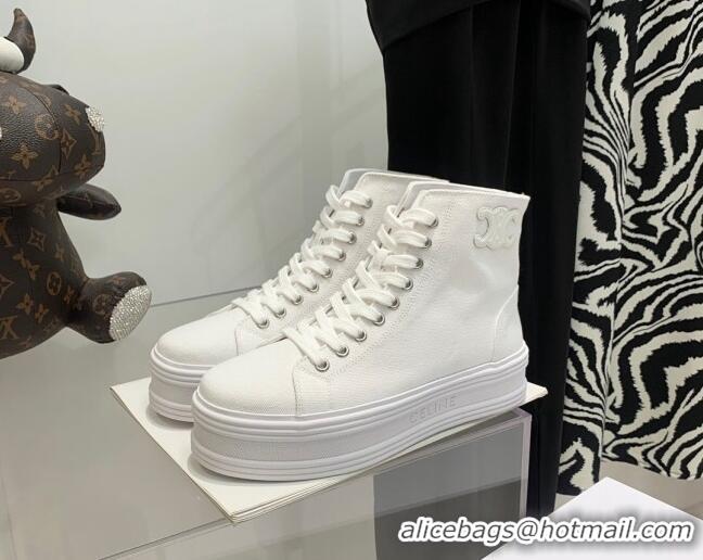 Perfect Celine Canvas Flatform High-top Sneakers White 032405