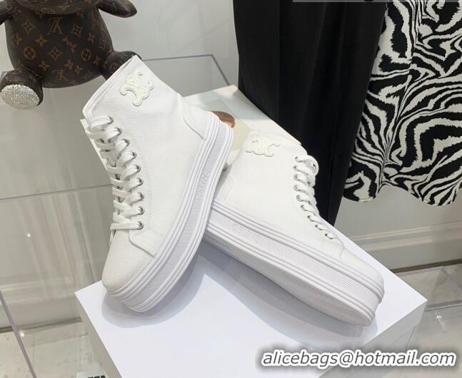 Perfect Celine Canvas Flatform High-top Sneakers White 032405