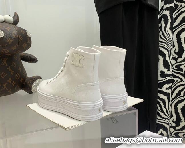 Perfect Celine Canvas Flatform High-top Sneakers White 032405