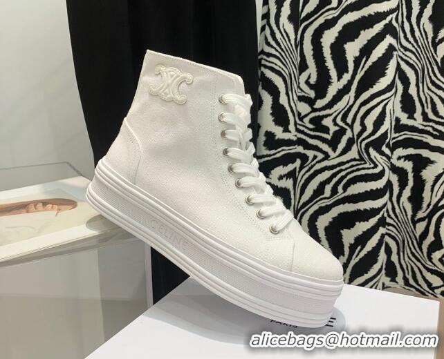 Perfect Celine Canvas Flatform High-top Sneakers White 032405