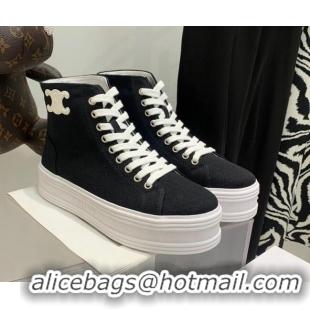 Classic Celine Canvas Flatform High-top Sneakers Black 032406