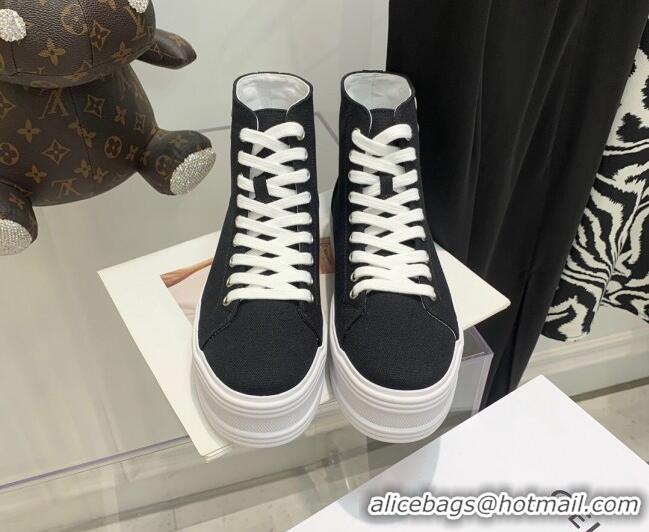 Classic Celine Canvas Flatform High-top Sneakers Black 032406