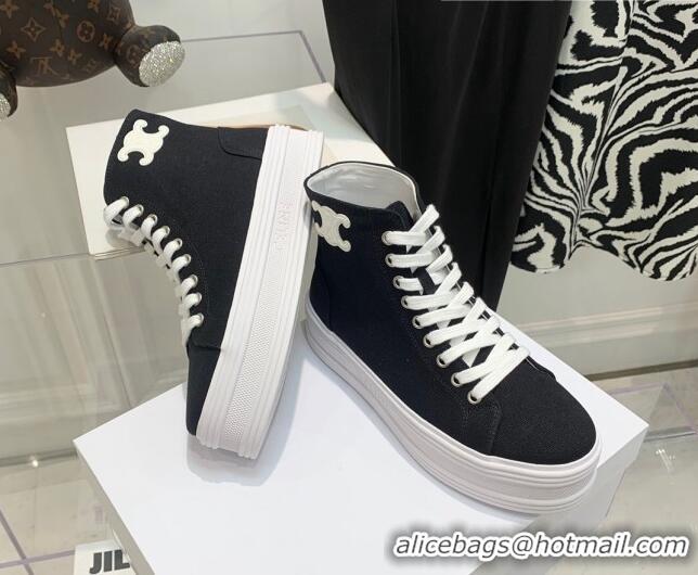 Classic Celine Canvas Flatform High-top Sneakers Black 032406