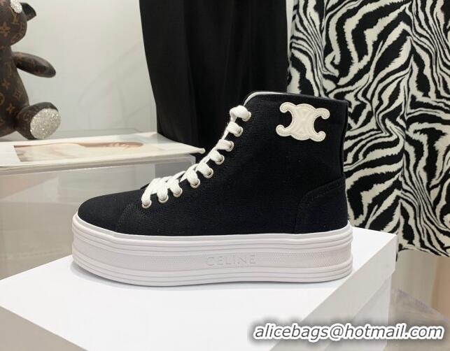 Classic Celine Canvas Flatform High-top Sneakers Black 032406