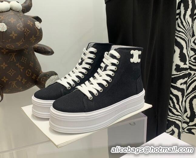 Classic Celine Canvas Flatform High-top Sneakers Black 032406