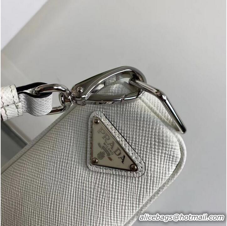 Luxury Discount Prada Leather Triangle shoulder bag 2EV055 white