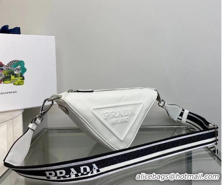 Luxury Discount Prada Leather Triangle shoulder bag 2EV055 white