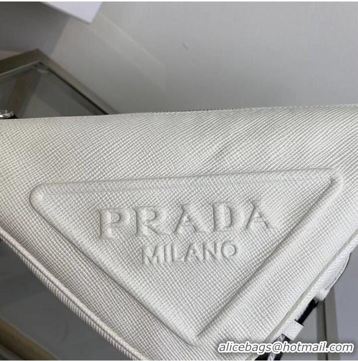 Luxury Discount Prada Leather Triangle shoulder bag 2EV055 white