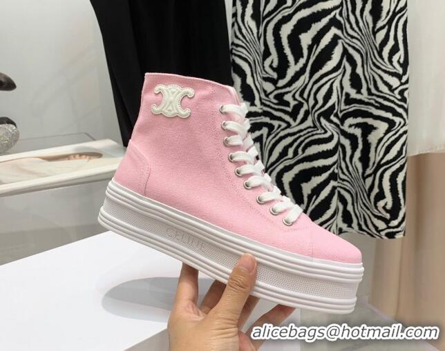 Charming Celine Canvas Flatform High-top Sneakers Pink 032407