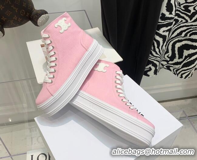 Charming Celine Canvas Flatform High-top Sneakers Pink 032407