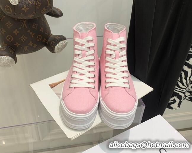 Charming Celine Canvas Flatform High-top Sneakers Pink 032407