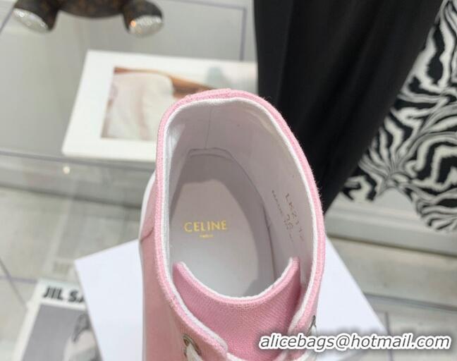 Charming Celine Canvas Flatform High-top Sneakers Pink 032407