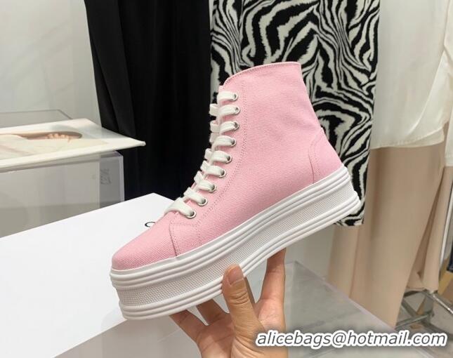 Charming Celine Canvas Flatform High-top Sneakers Pink 032407