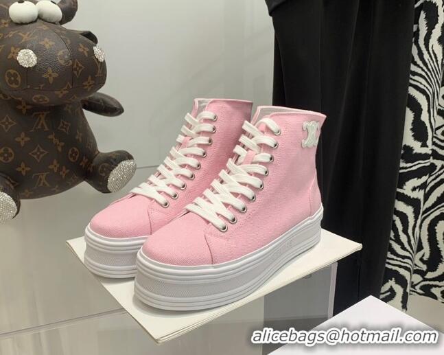 Charming Celine Canvas Flatform High-top Sneakers Pink 032407