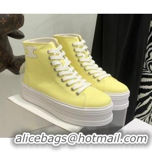 Sumptuous Celine Canvas Flatform High-top Sneakers Yellow 032408