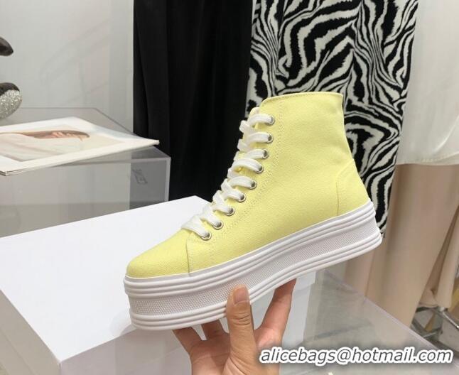 Sumptuous Celine Canvas Flatform High-top Sneakers Yellow 032408