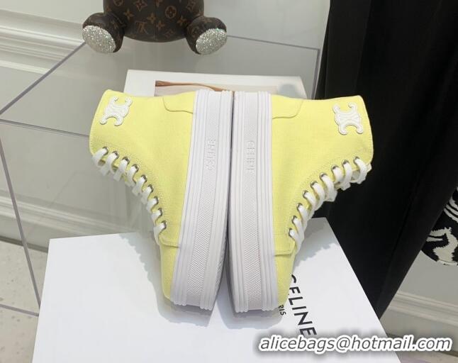 Sumptuous Celine Canvas Flatform High-top Sneakers Yellow 032408