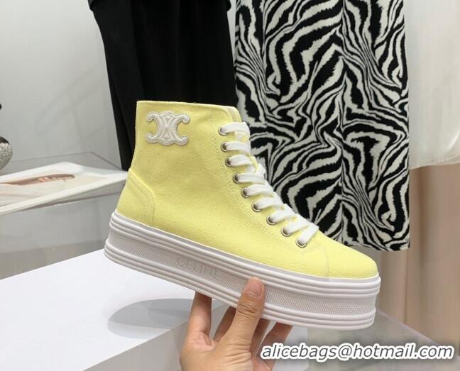 Sumptuous Celine Canvas Flatform High-top Sneakers Yellow 032408