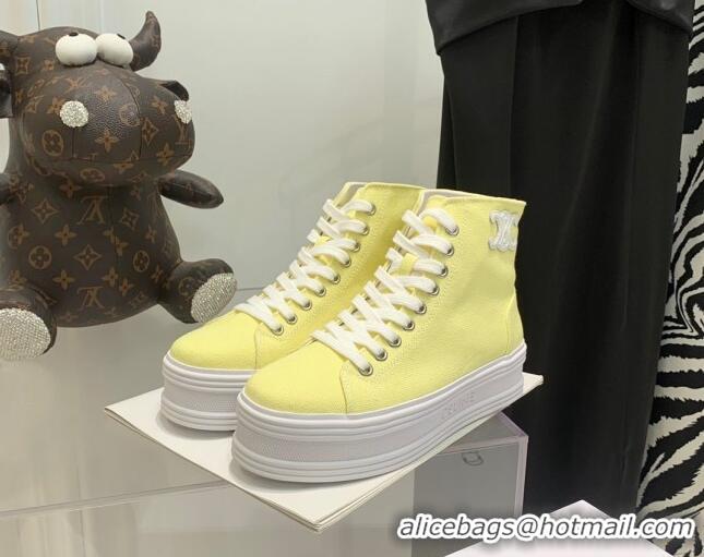 Sumptuous Celine Canvas Flatform High-top Sneakers Yellow 032408