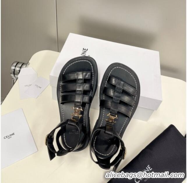 Original Cheap Celine Calfskin Strap Sandals Black 033126