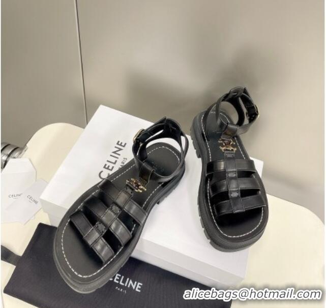 Original Cheap Celine Calfskin Strap Sandals Black 033126