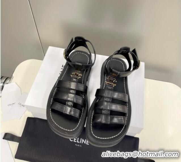 Original Cheap Celine Calfskin Strap Sandals Black 033126