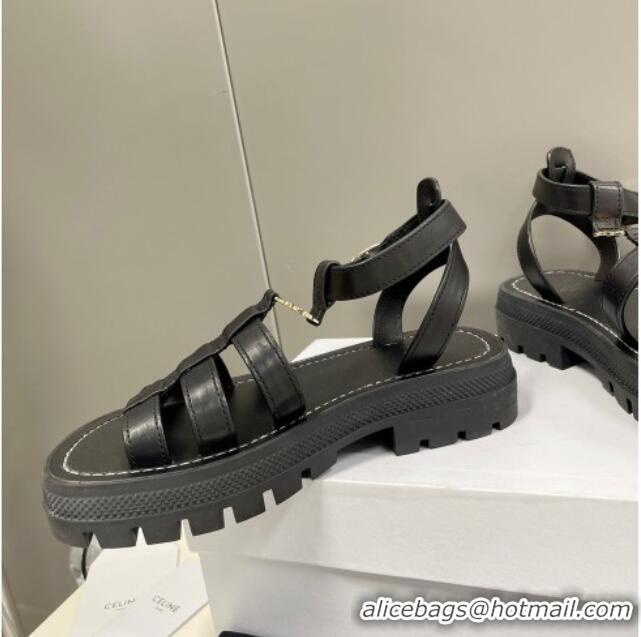 Original Cheap Celine Calfskin Strap Sandals Black 033126