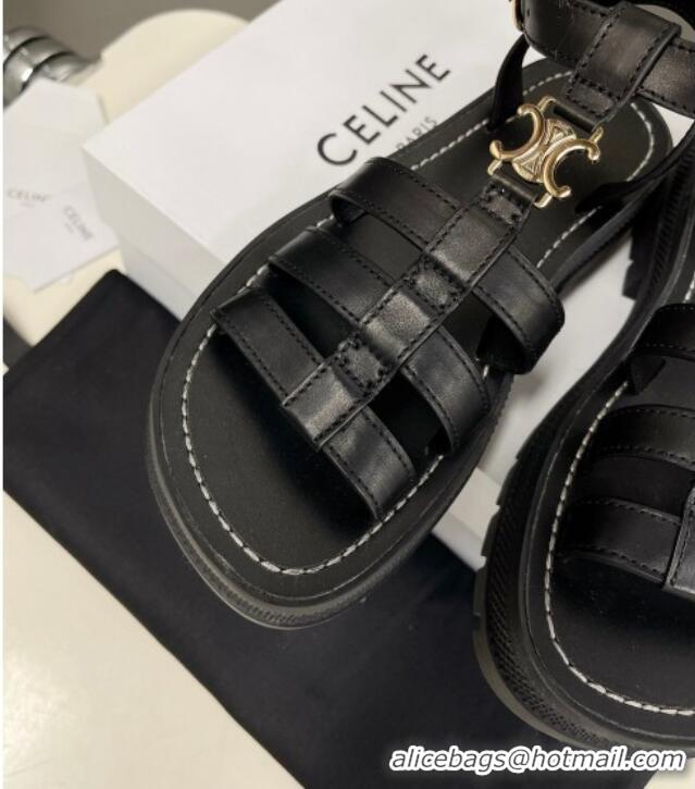 Original Cheap Celine Calfskin Strap Sandals Black 033126