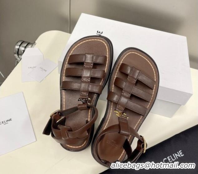 Good Product Celine Calfskin Strap Sandals Dark Brown 033127