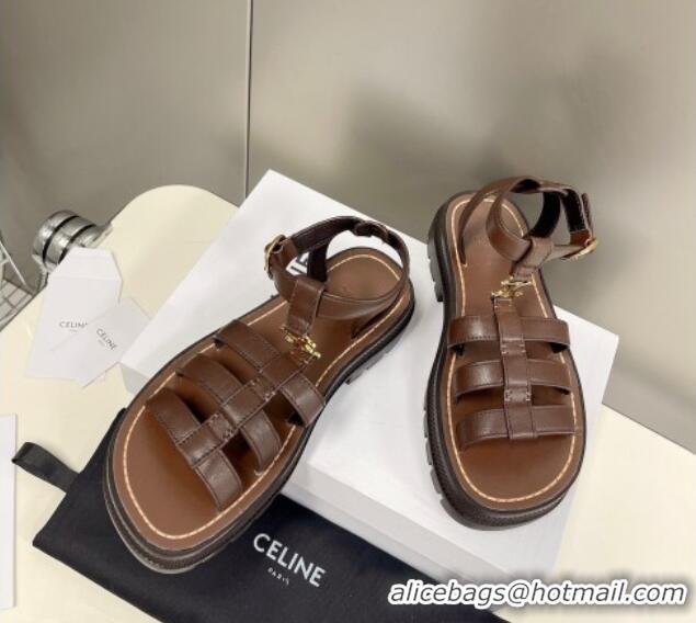 Good Product Celine Calfskin Strap Sandals Dark Brown 033127