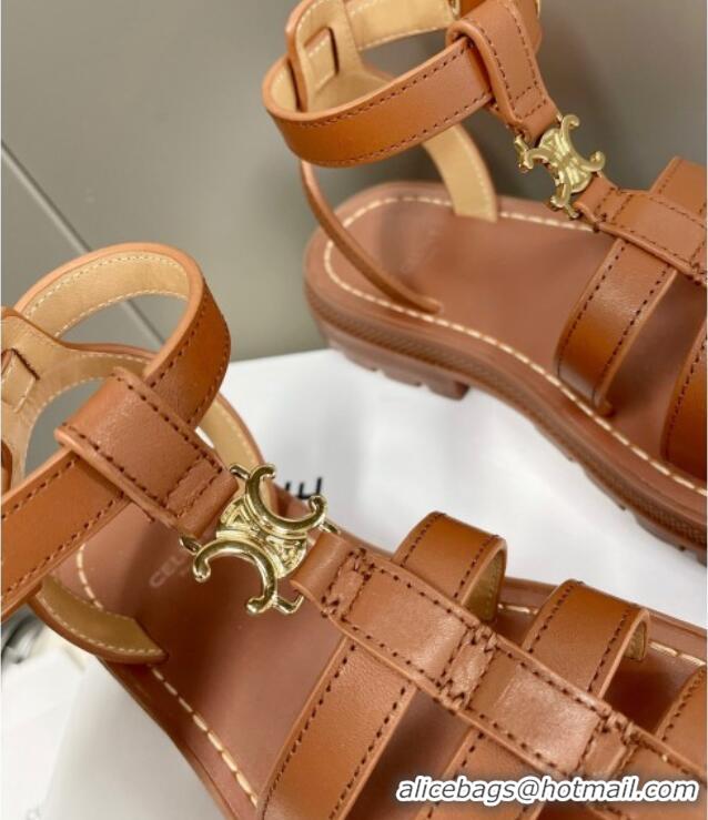 Hot Style Celine Calfskin Strap Sandals Tan Brown 033128