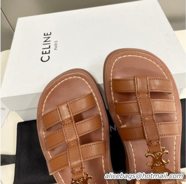 Hot Style Celine Calfskin Strap Sandals Tan Brown 033128