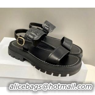 Stylish Celine Calfskin Sandals Black 033129