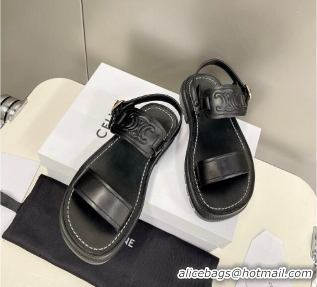 Stylish Celine Calfskin Sandals Black 033129