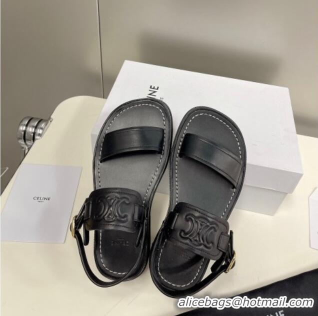 Stylish Celine Calfskin Sandals Black 033129