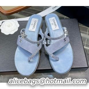 Chic Chanel Suede Star Thong Sandals G38758 Blue 2022