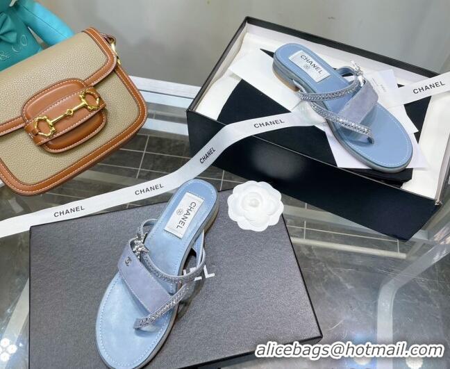 Chic Chanel Suede Star Thong Sandals G38758 Blue 2022