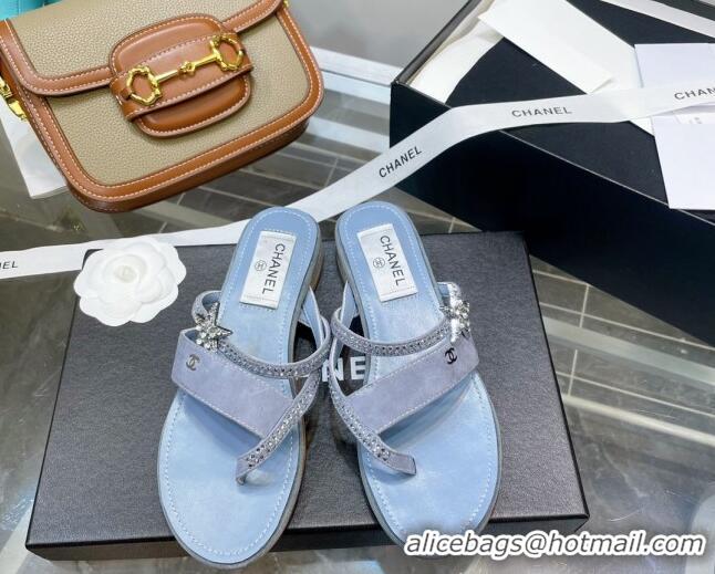 Chic Chanel Suede Star Thong Sandals G38758 Blue 2022