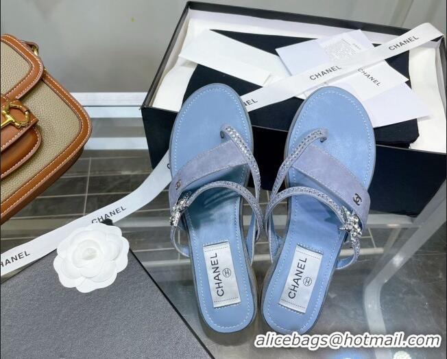 Chic Chanel Suede Star Thong Sandals G38758 Blue 2022