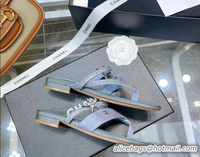 Chic Chanel Suede Star Thong Sandals G38758 Blue 2022