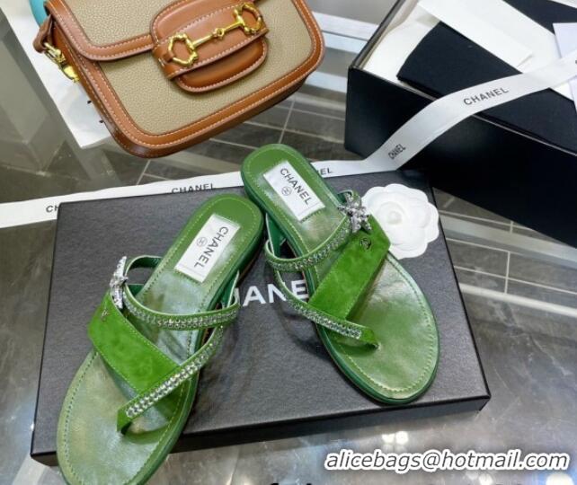 Discount Chanel Suede Star Thong Sandals G38758 Green 2022