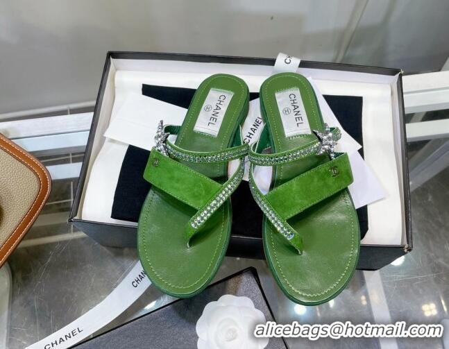 Discount Chanel Suede Star Thong Sandals G38758 Green 2022