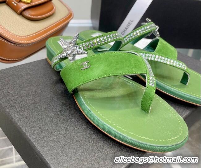 Discount Chanel Suede Star Thong Sandals G38758 Green 2022