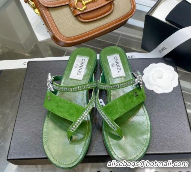 Discount Chanel Suede Star Thong Sandals G38758 Green 2022