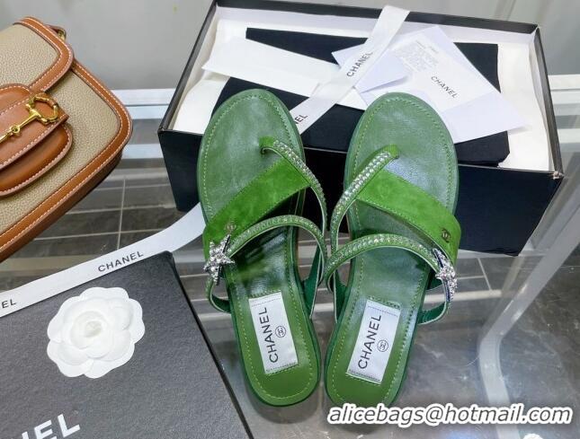 Discount Chanel Suede Star Thong Sandals G38758 Green 2022