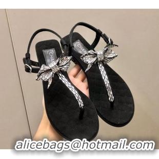 Stylish Chanel Grosgrain Flat Thong Sandals G38853 Black 2022