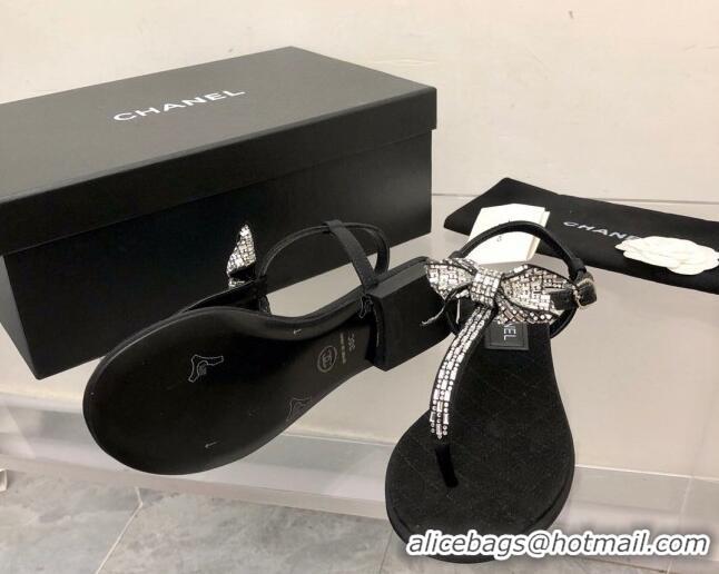 Stylish Chanel Grosgrain Flat Thong Sandals G38853 Black 2022